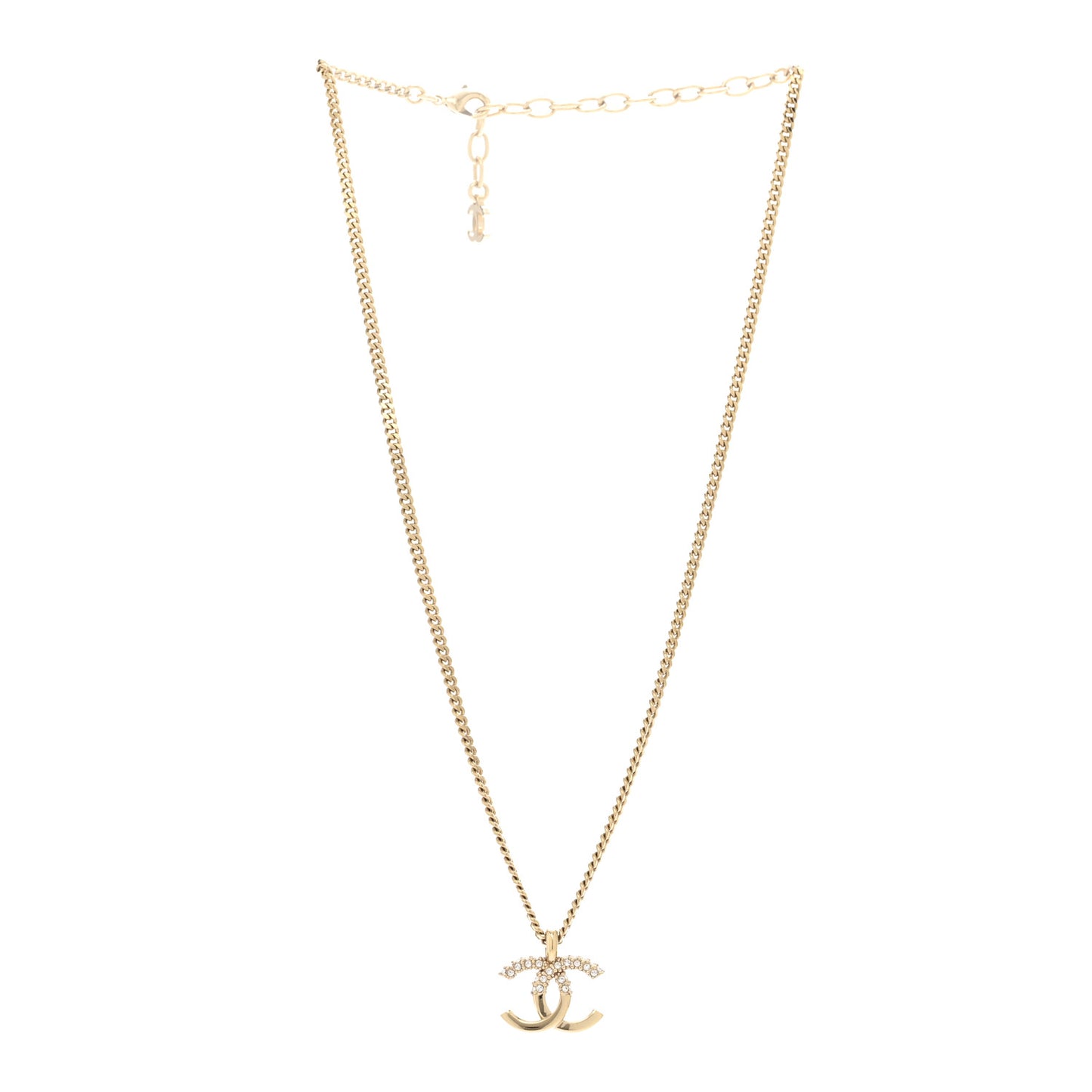Metal Crystal Bead CC Necklace Gold