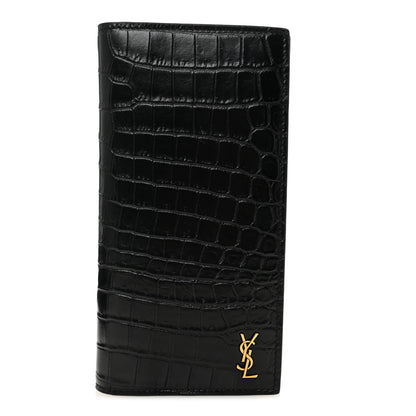 Saint Laurent Calfskin Crocodile Embossed Monogram Vertical Wallet Black 1 of 8