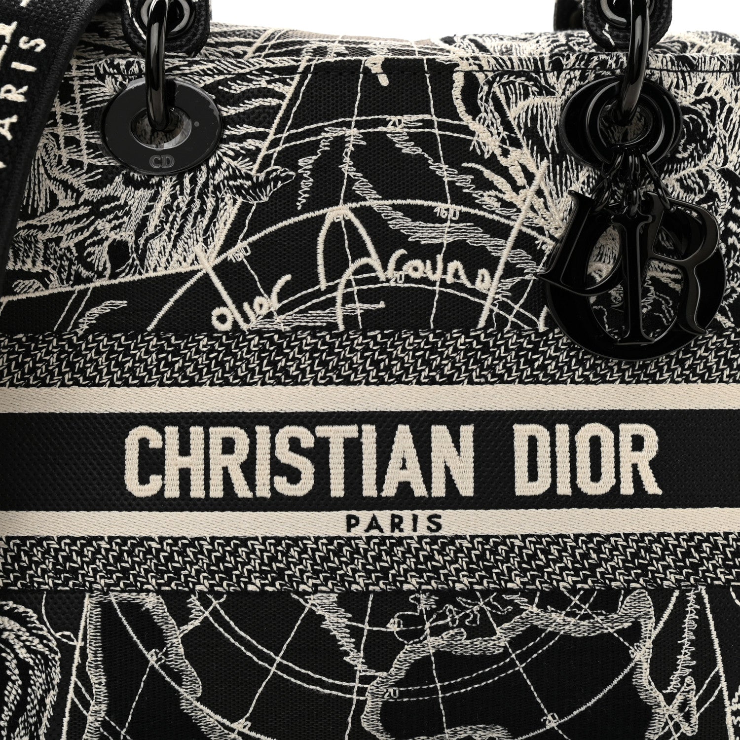 Christian Dior Toile de Jouy Embroidered Medium Lady D-Lite Black White 7 of 9