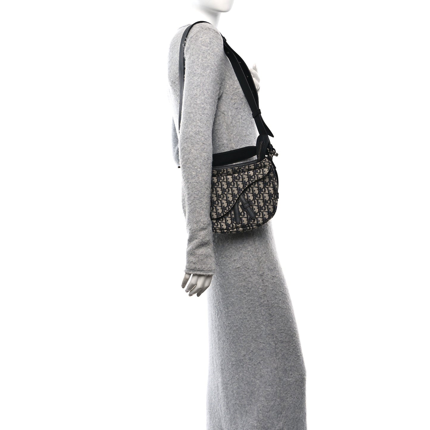 Oblique Mini Soft Saddle Bag Beige Black