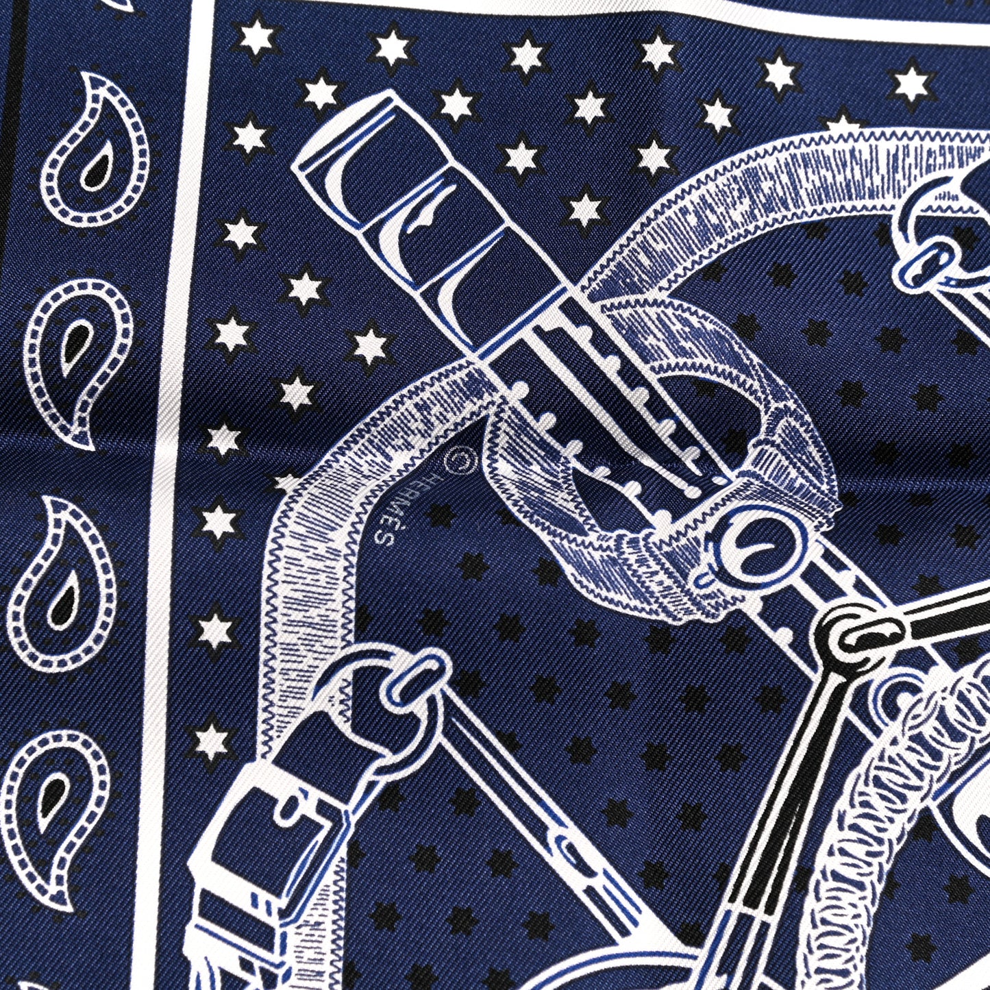 Silk Eperon D'Or Bandana Scarf 70 Marine White Black