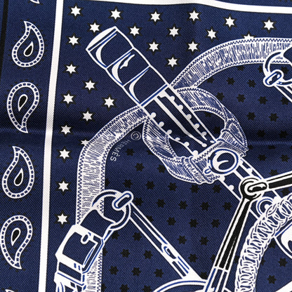 Hermes Silk Eperon D'Or Bandana Scarf 70 Marine White Black 4 of 5