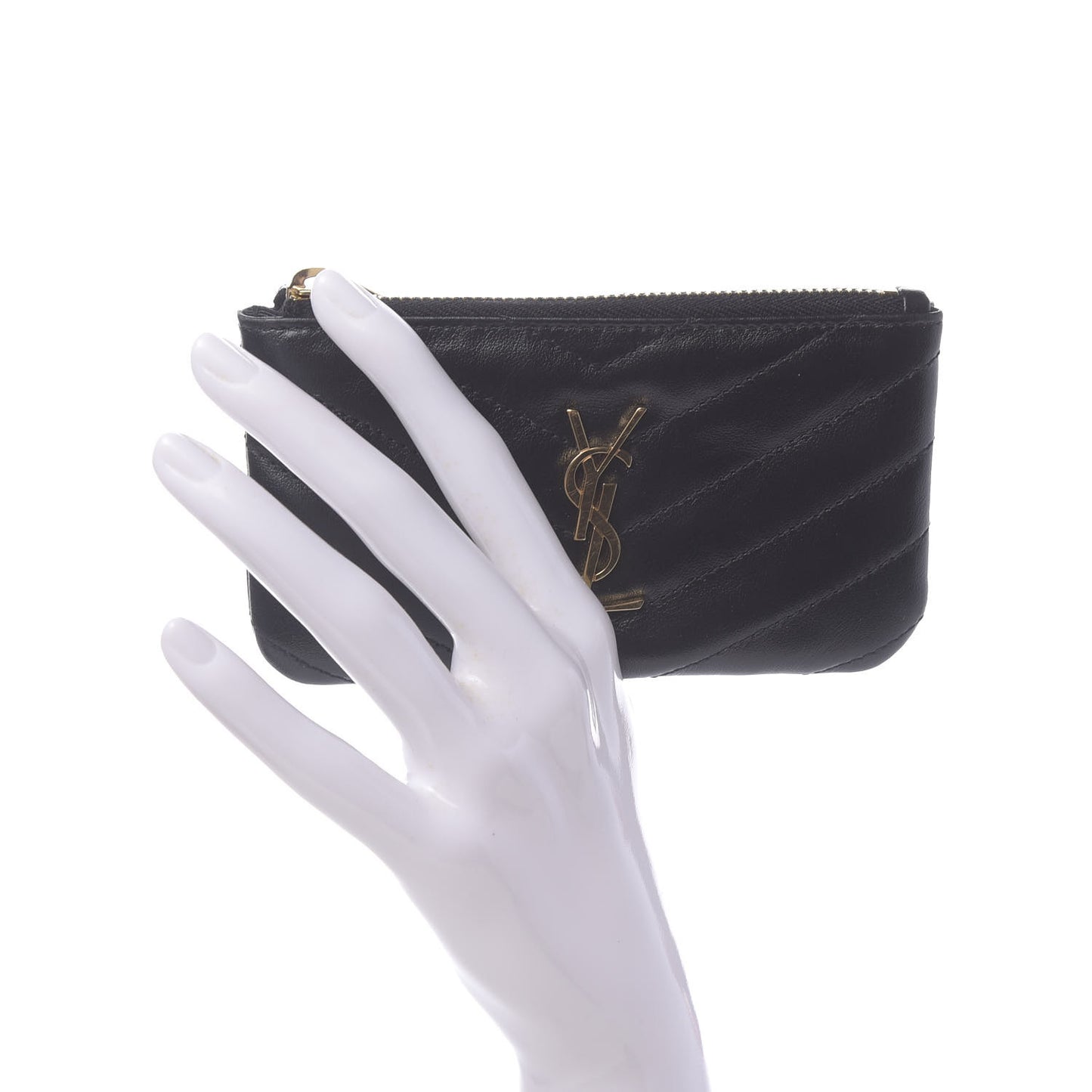 Calfskin Matelasse Monogram Key Pouch Black