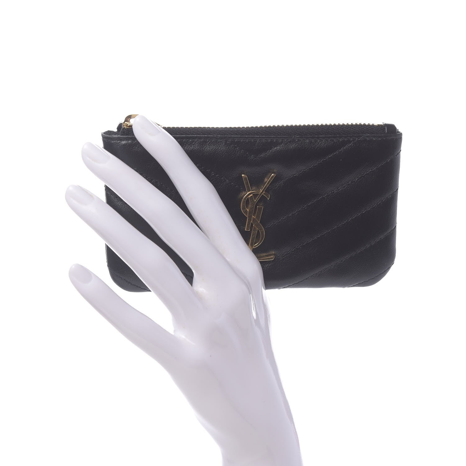 Saint Laurent Calfskin Matelasse Monogram Key Pouch Black 2 of 8