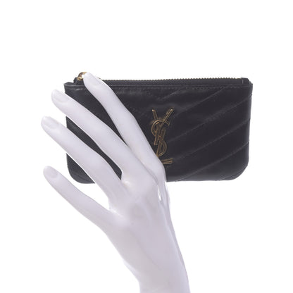Saint Laurent Calfskin Matelasse Monogram Key Pouch Black 2 of 8