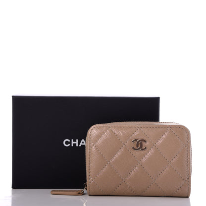 Chanel Iridescent Caviar Quilted Zip Around Coin Purse Beige 8 of 8