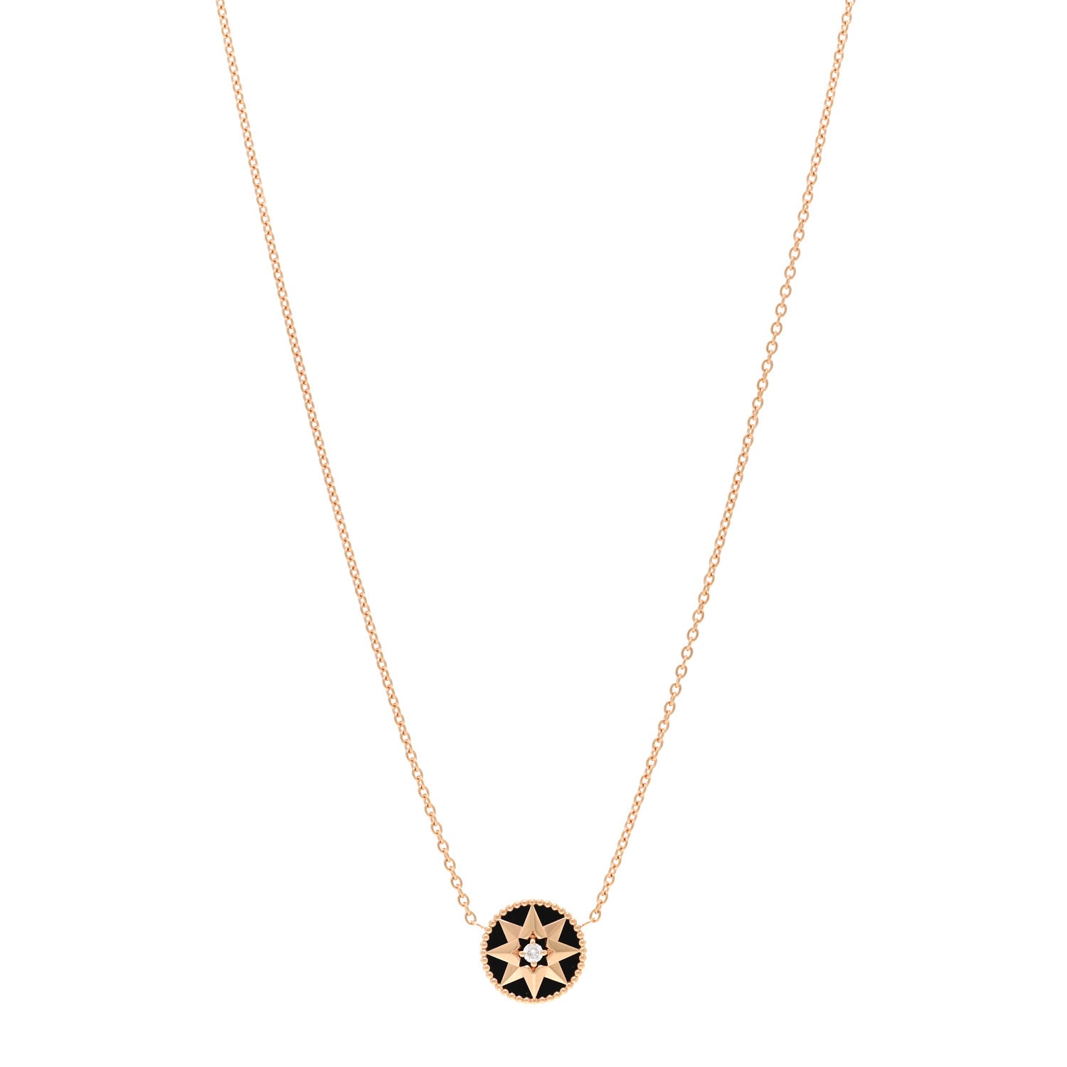 Christian Dior CHRISTIAN DIOR 18K Rose Gold Diamond Black Onyx Rose Des Vents Necklace 1 of 5
