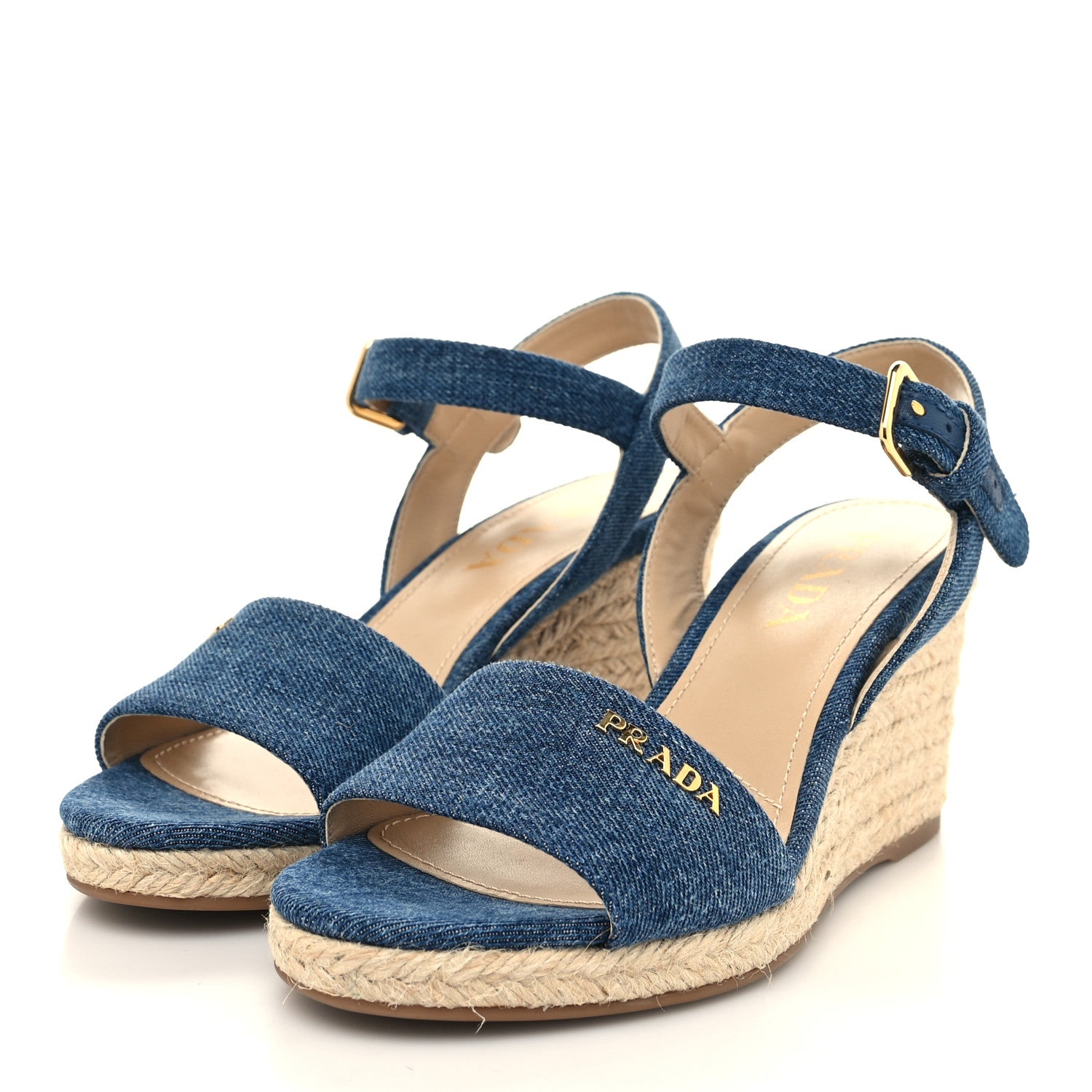 Prada Denim Logo Espadrille 70mm Wedge Sandals 36 Bleu 3 of 8