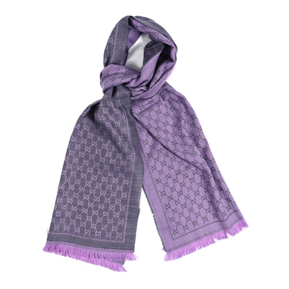 Gucci Wool GG Monogram Reversible New Sten Fringe Scarf Flannel Light Purple 1 of 4