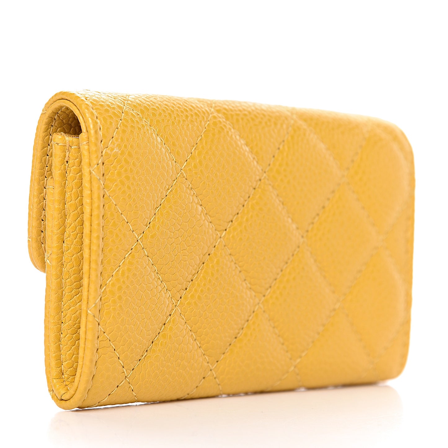 Caviar Quilted Flap Card Holder Yellow