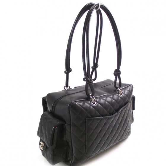 Chanel Calfskin Quilted Large Cambon Multipocket Reporter Black White 3 of 12