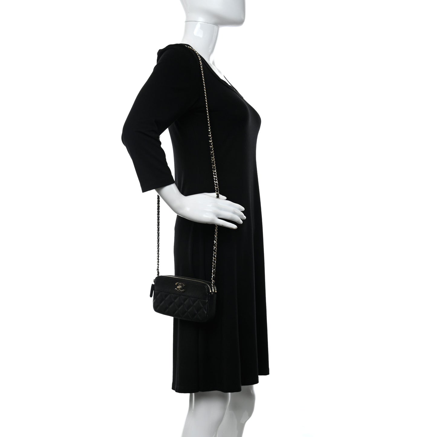 Caviar Quilted Small Vintage Mademoiselle Clutch With Chain Black