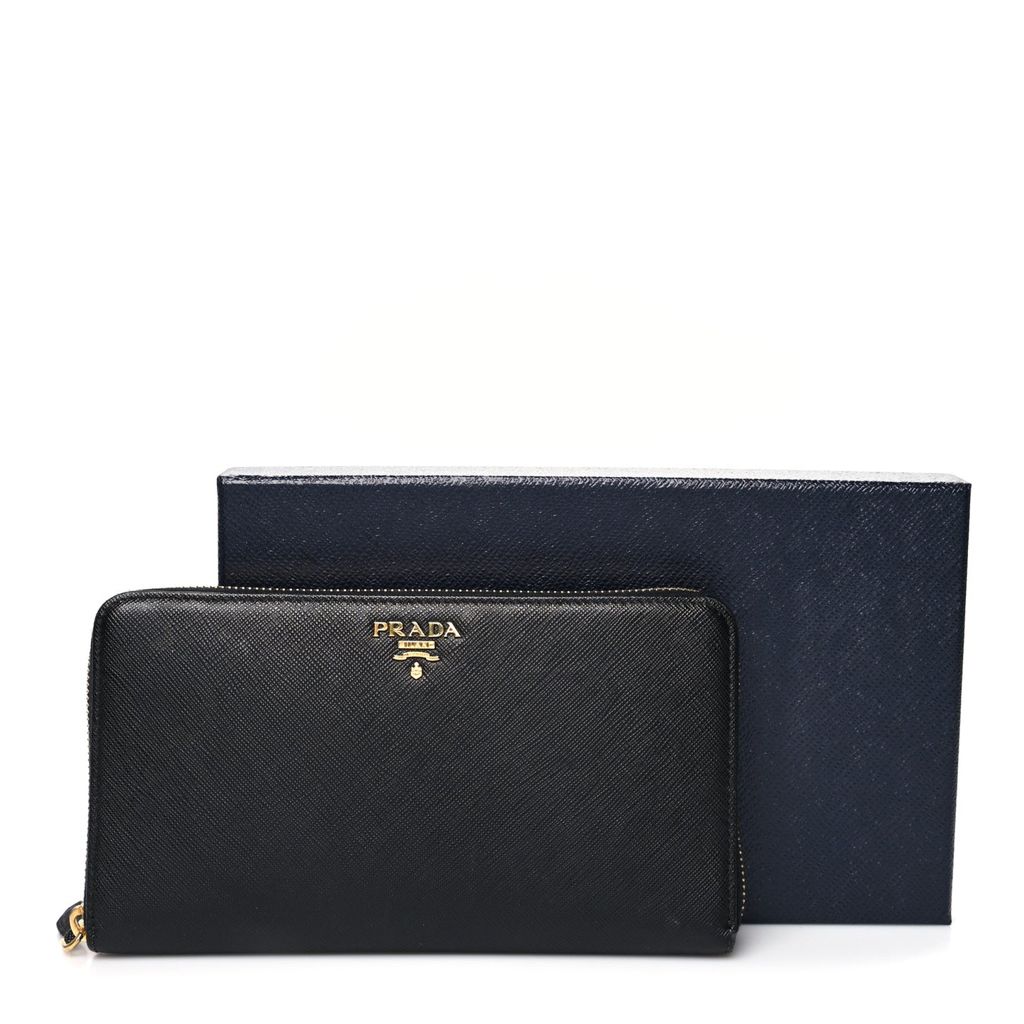 Saffiano Metal Large Zip Around Travel Wallet Black