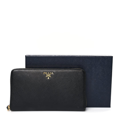 Prada Saffiano Metal Large Zip Around Travel Wallet Black 15 of 15