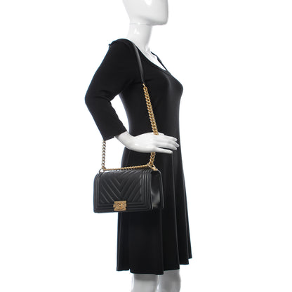 Chanel Calfskin Chevron Quilted Medium Boy Flap Black 2 of 9
