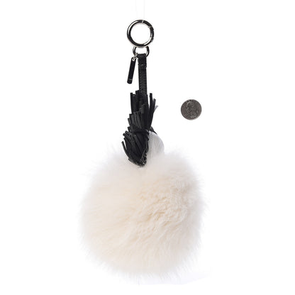 Fendi Lambskin Fox Fur Super Karlito Pom Pom Bag Charm Black White 2 of 5