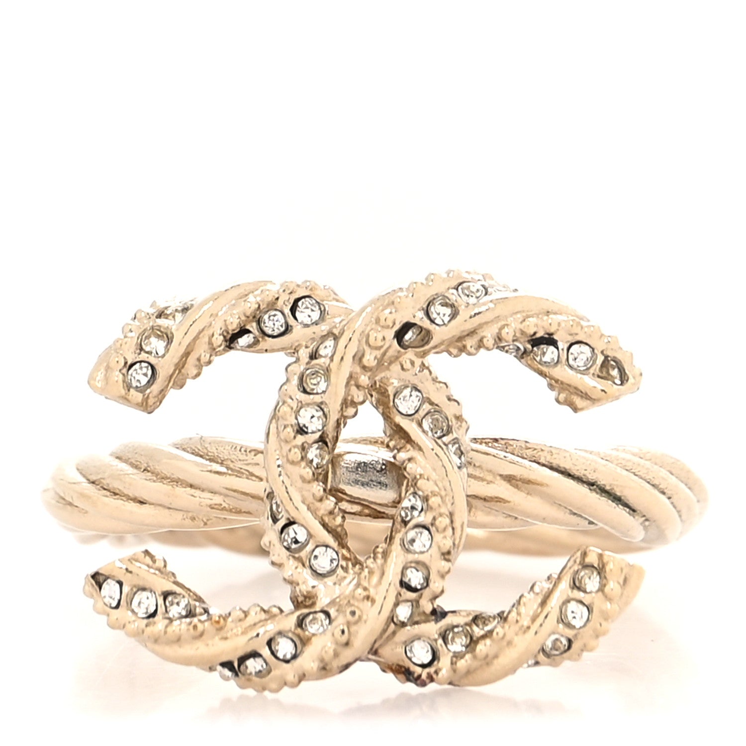 Chanel Crystal Twisted CC Ring 7 Gold 1 of 4