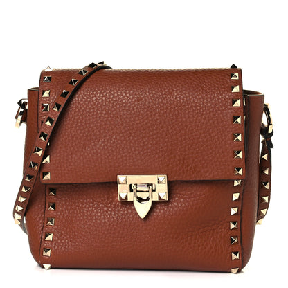 Valentino Garavani Pebbled Calfskin Rockstud Flip Lock Flap Messenger Saddle Brown 1 of 9