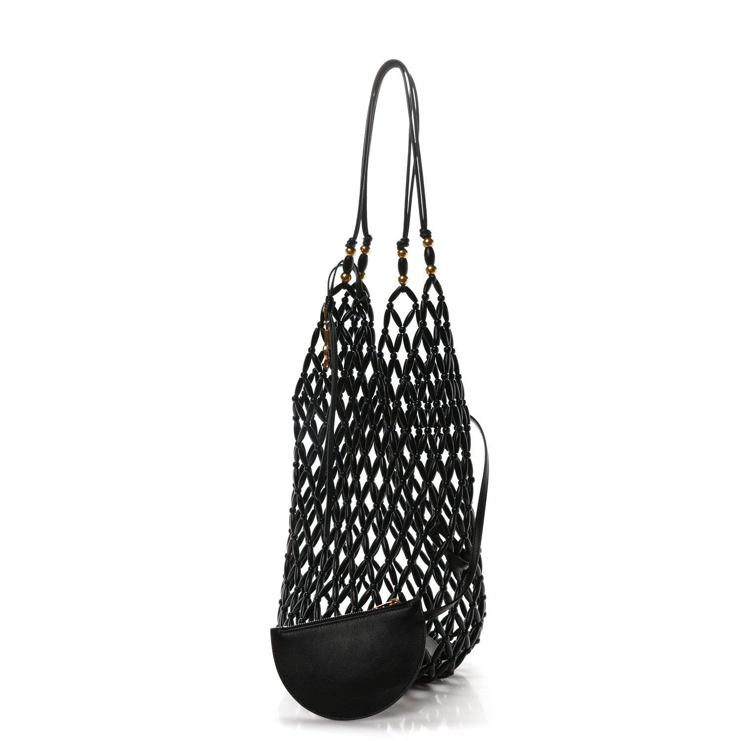 Saint Laurent Wood Beaded Hobo Bag Black 3 of 9