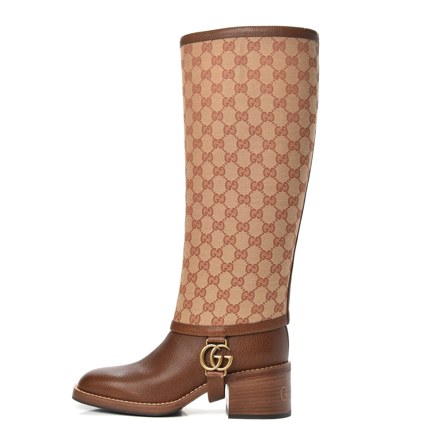 Gucci GG Monogram Calfskin Lola Tall Boots 38.5 Beige Ruggine Cuir 1 of 7