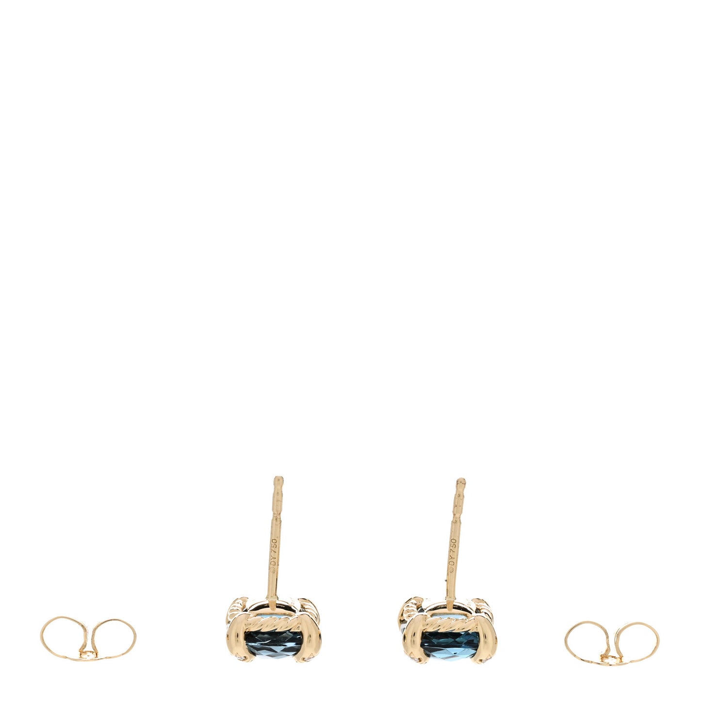 18K Yellow Gold Diamond Blue Topaz 8mm Chatelaine Stud Earrings