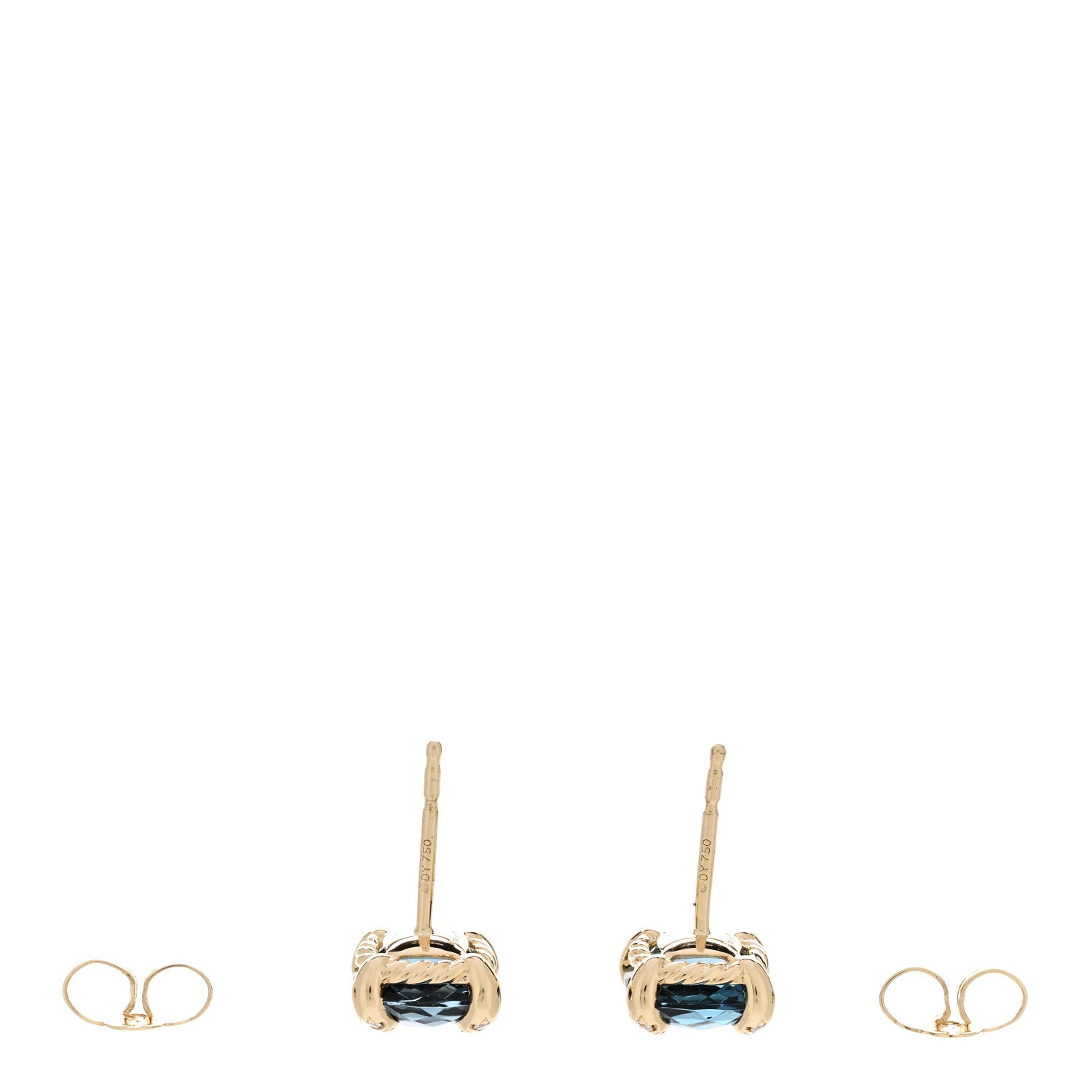 David Yurman 18K Yellow Gold Diamond Blue Topaz 8mm Chatelaine Stud Earrings 3 of 5