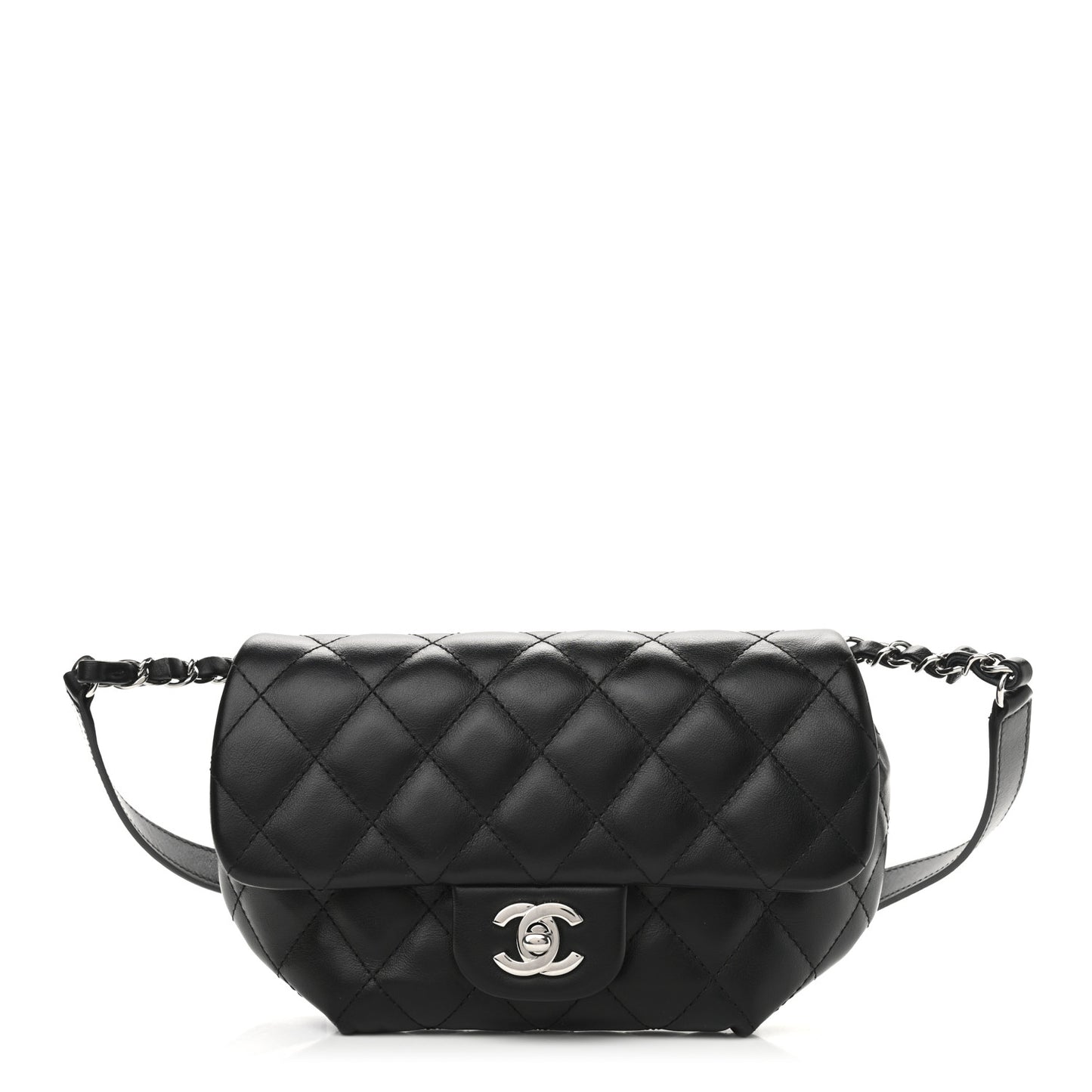 Calfskin Quilted CC Uniform Flap Belt Bag Black