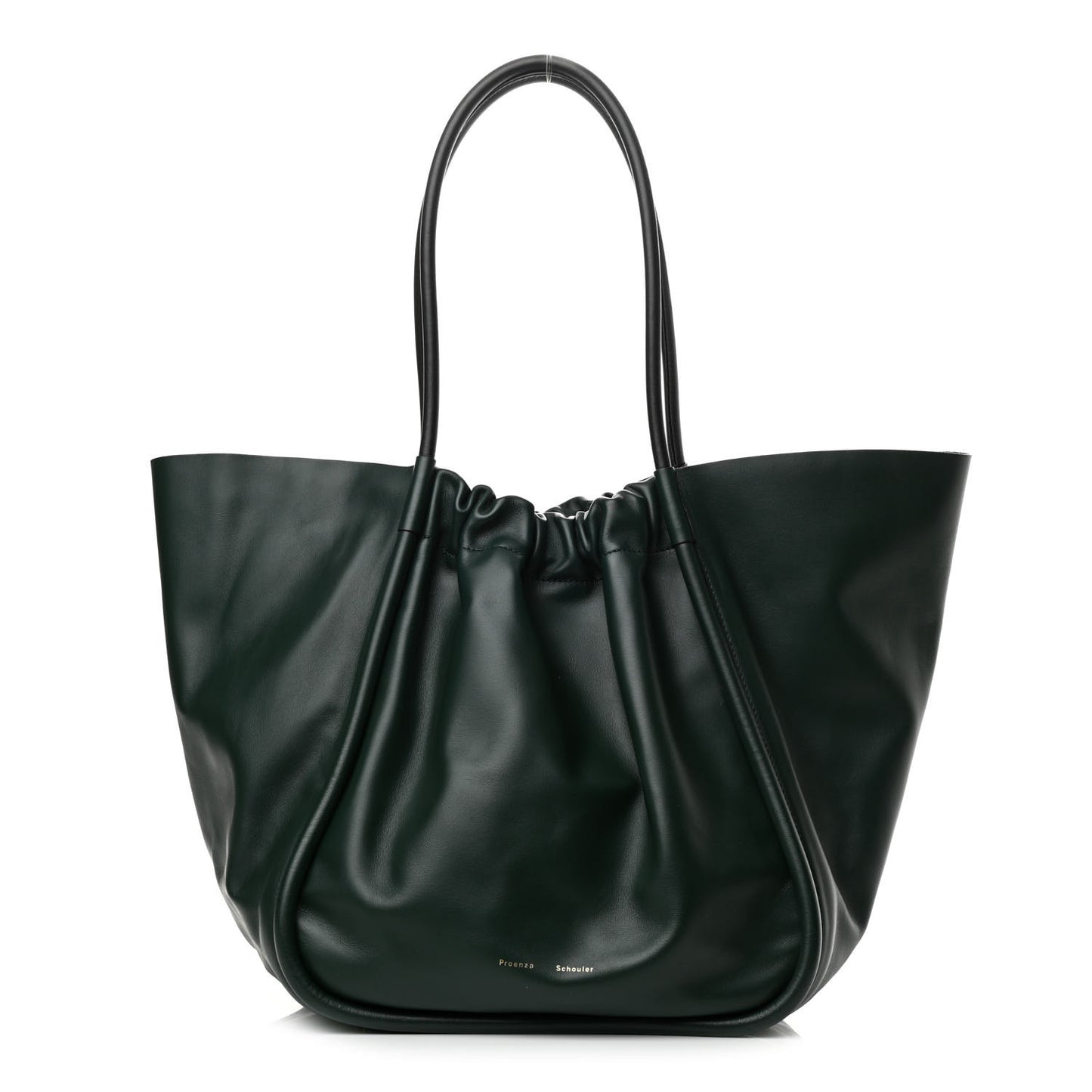 Calfskin XL Ruched Tote Petrol Green