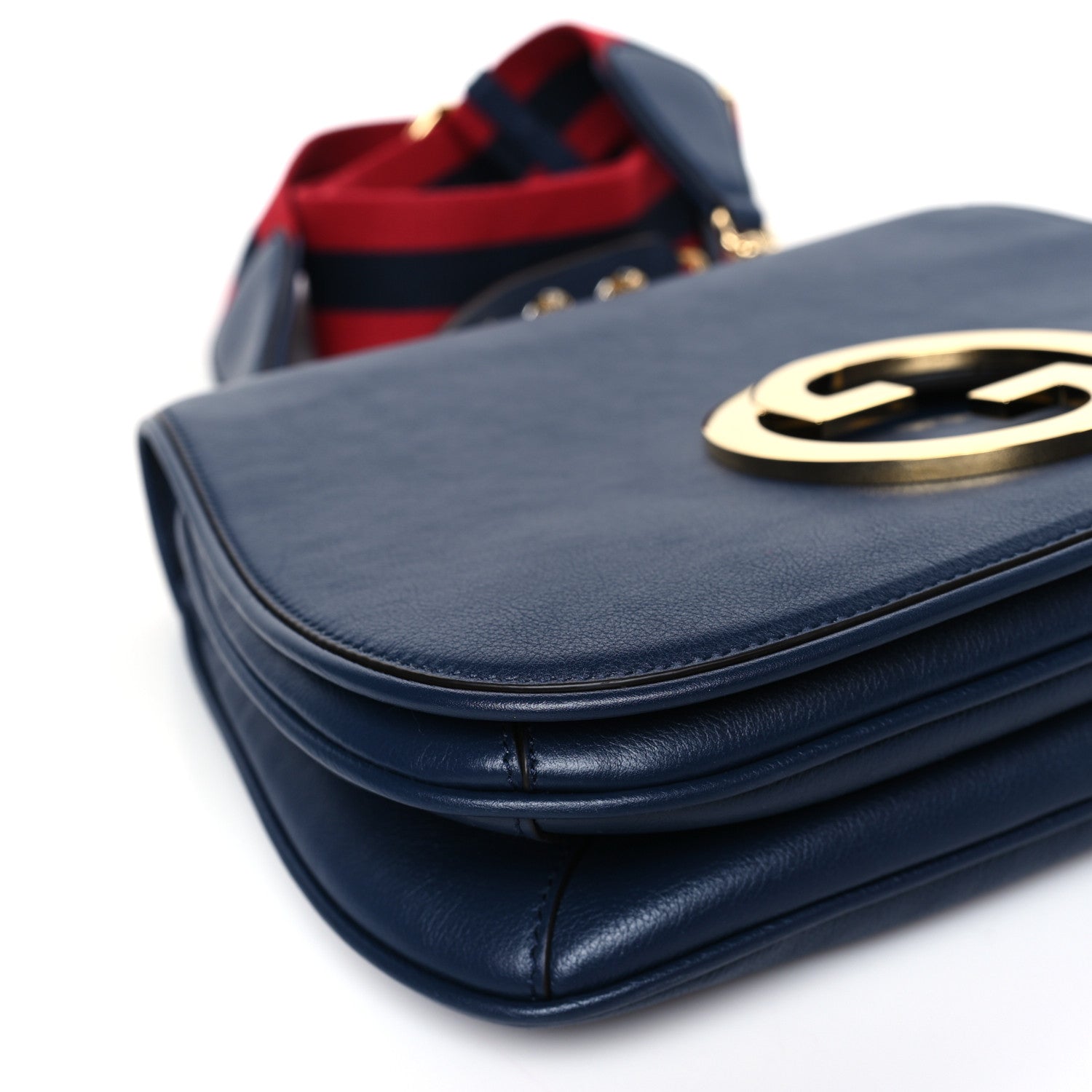 Gucci Roxy Calfskin Web Medium Blondie Top Handle Shoulder Flap Bag Blue Agata 8 of 9