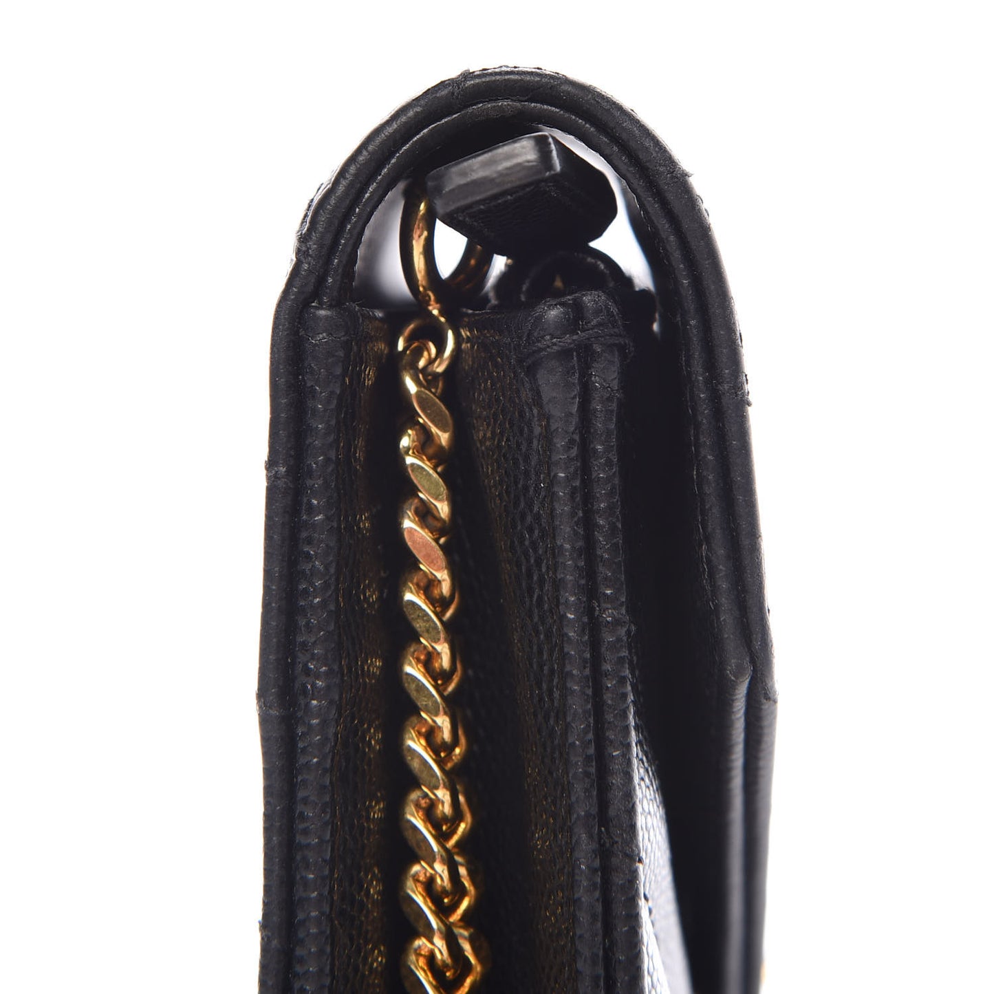 Grain De Poudre Matelasse Chevron Monogram Envelope Chain Wallet Black