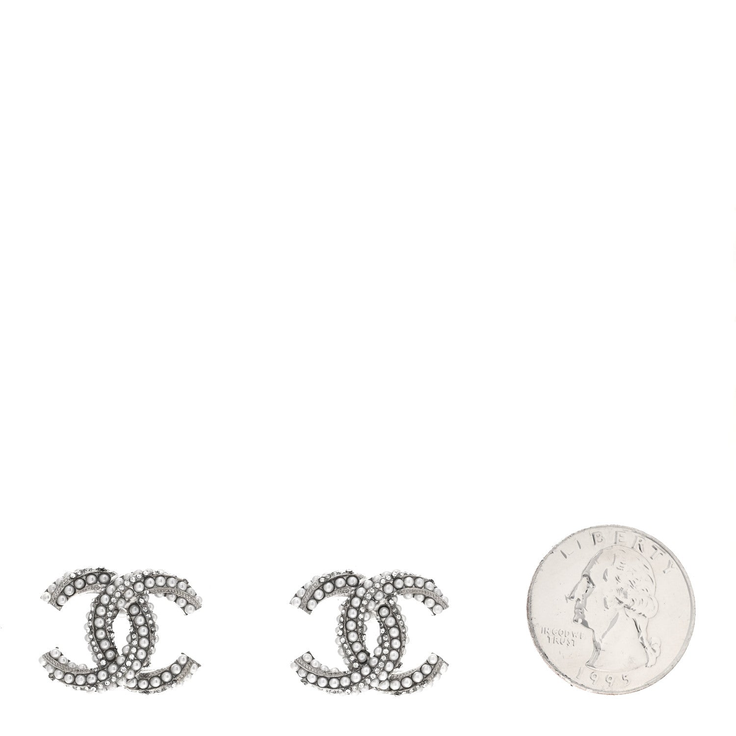 Chanel Crystal Pearl Twisted CC Earrings Silver 2 of 4