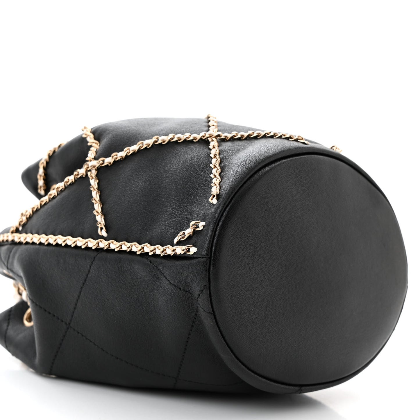 Lambskin Entwined Chain Bucket Bag Black