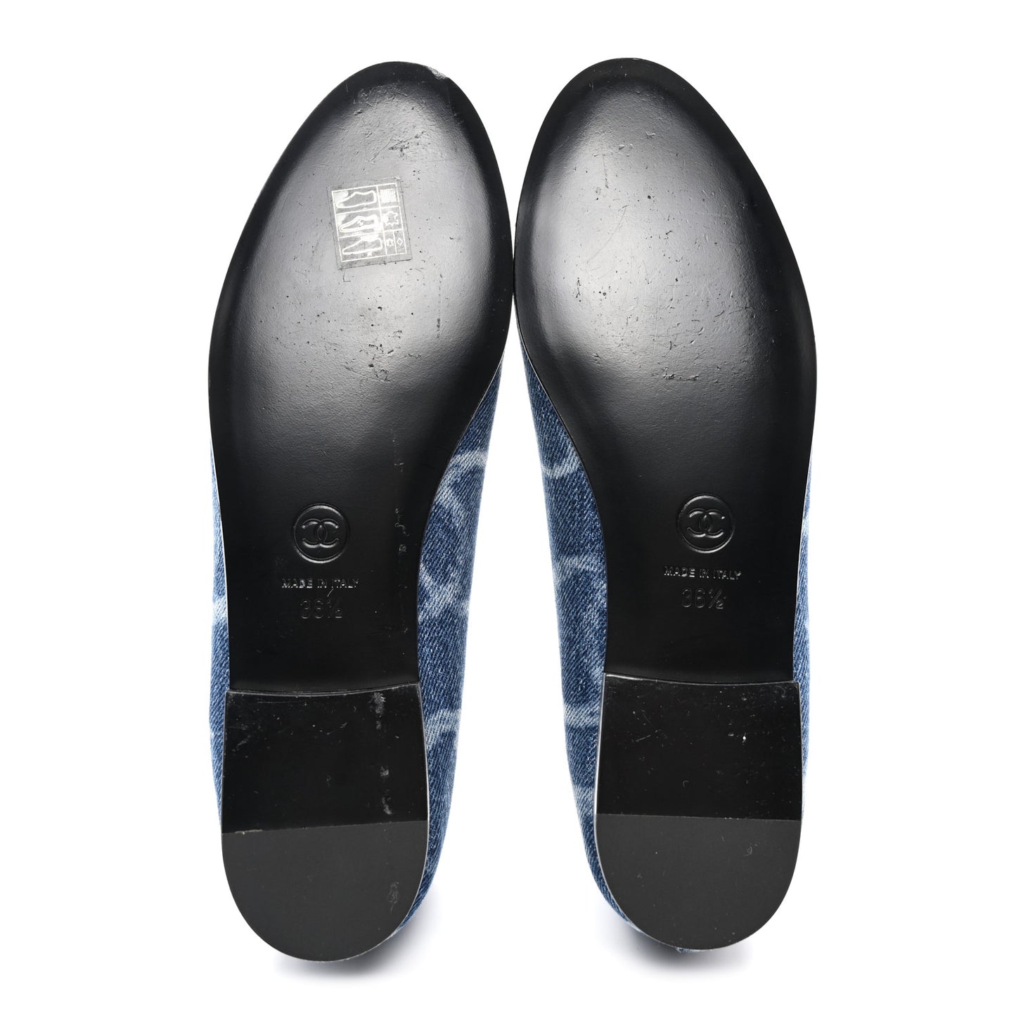 Denim Printed CC Cap Toe Ballerina Flats 36.5 Light Blue White