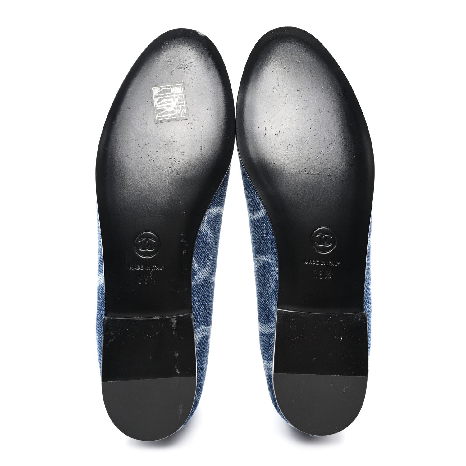 Chanel Denim Printed CC Cap Toe Ballerina Flats 36.5 Light Blue White 5 of 9