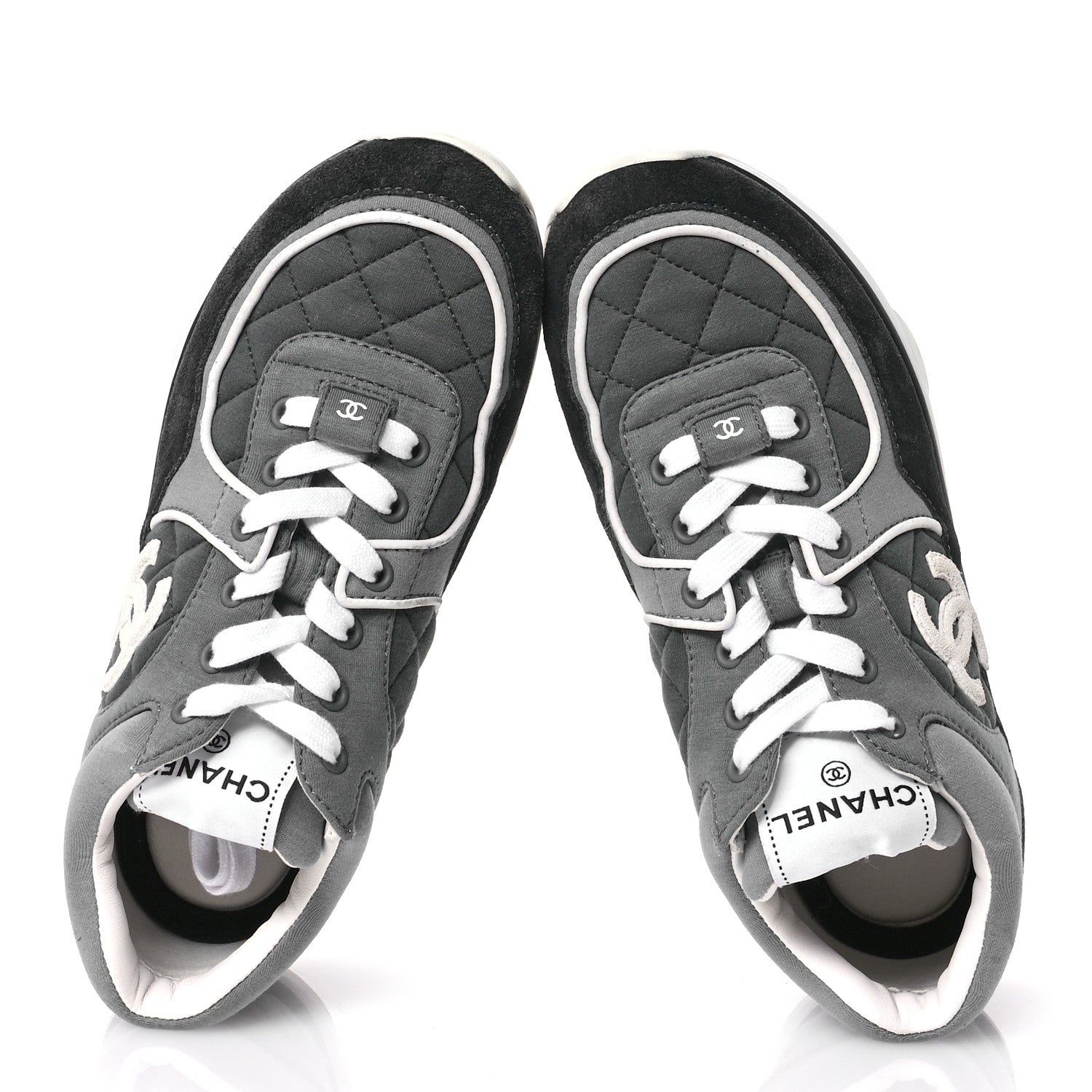 Chanel Fabric Suede Calfskin Quilted CC Sneakers 37 Dark Grey 2 of 7