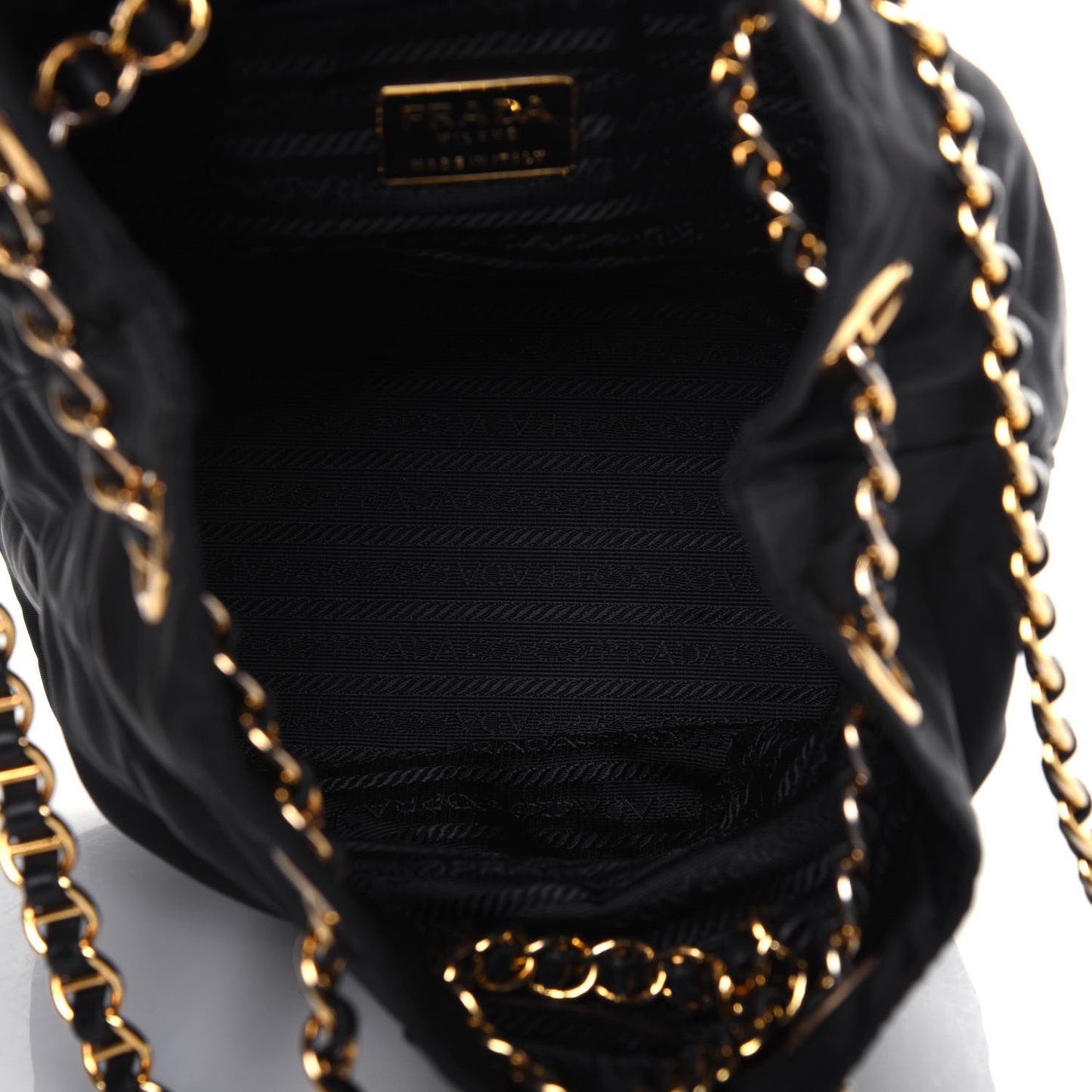 Nylon Tessuto Acciaio Chain Shoulder Bag Black