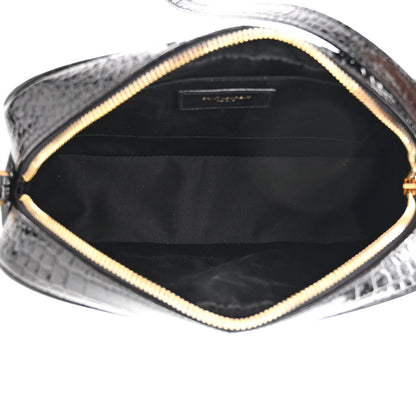 Saint Laurent Patent Calfskin Crocodile Embossed Monogram Lou Camera Bag Black 5 of 12