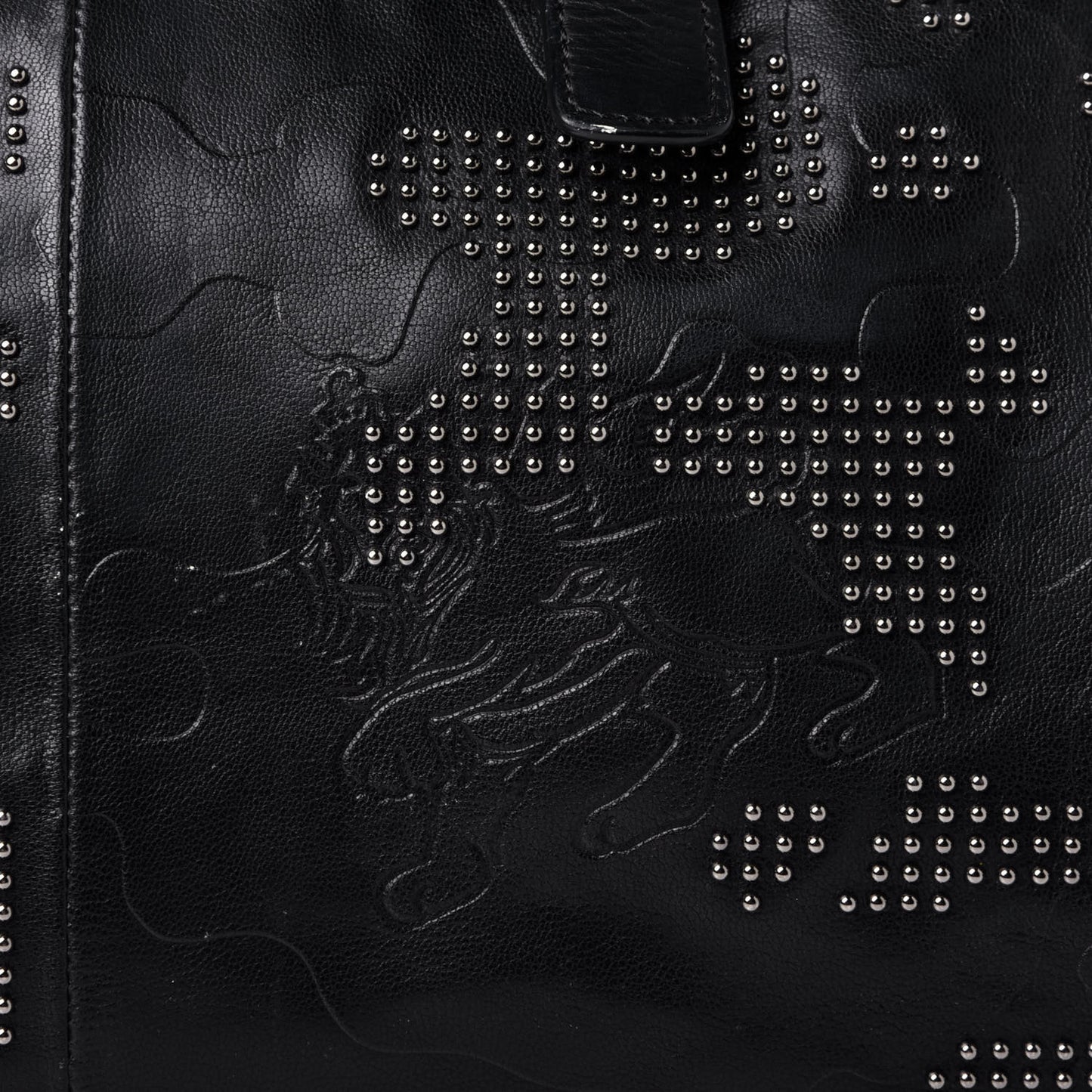 Smooth Calfskin Camo Studded Weekender Bag Black