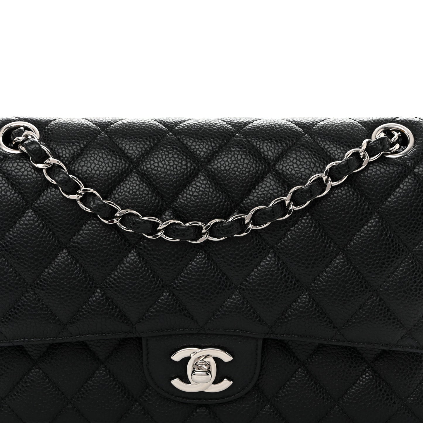 Caviar Quilted Medium Double Flap Black