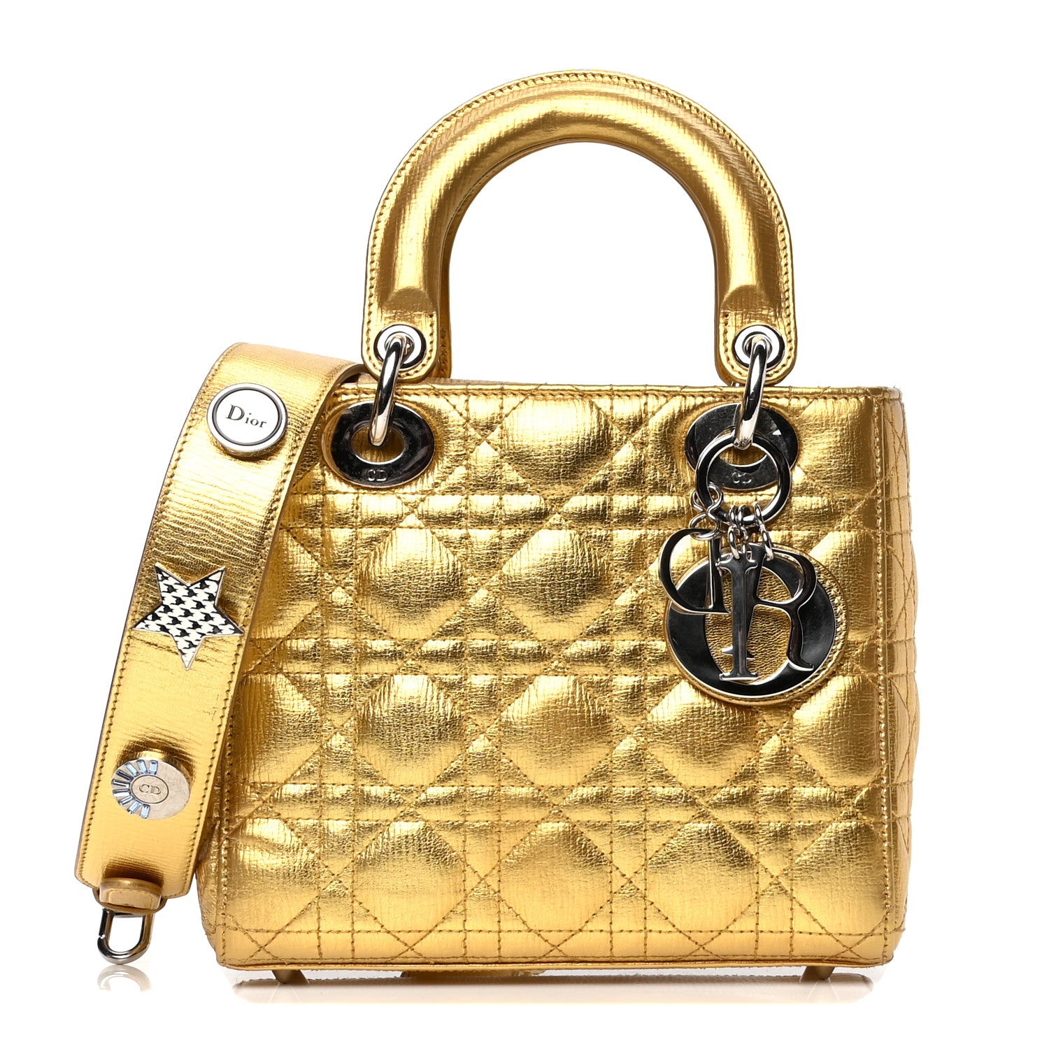 Christian Dior Metallic Grained Calfskin Cannage Small Lucky Badges My Lady Dior Gold 1 of 7