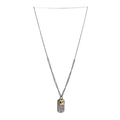 Chanel Ruthenium ID Dog Tag Charm Necklace Silver Gold 6 of 6