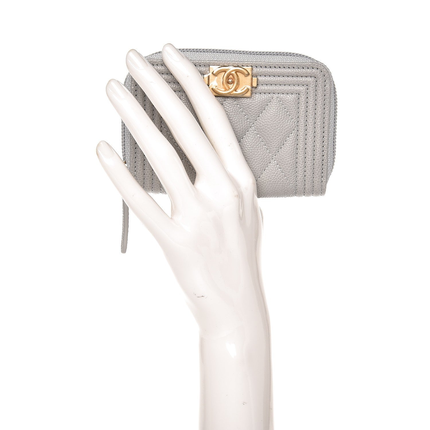 Chanel Caviar Quilted Boy Zip Around Coin Purse Wallet Grey 2 of 8