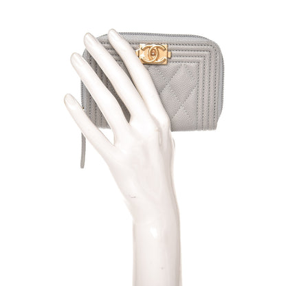 Chanel Caviar Quilted Boy Zip Around Coin Purse Wallet Grey 2 of 8