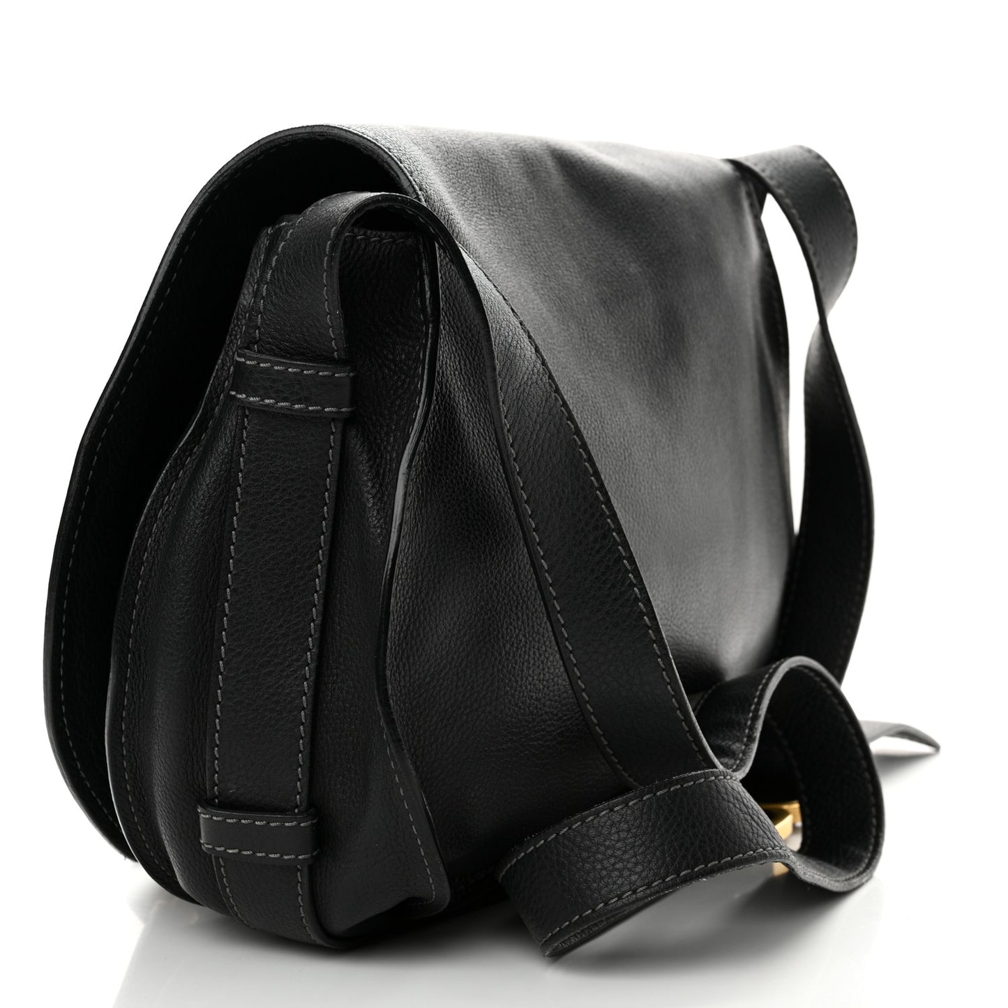 Calfskin Medium Marcie Round Crossbody Bag Black