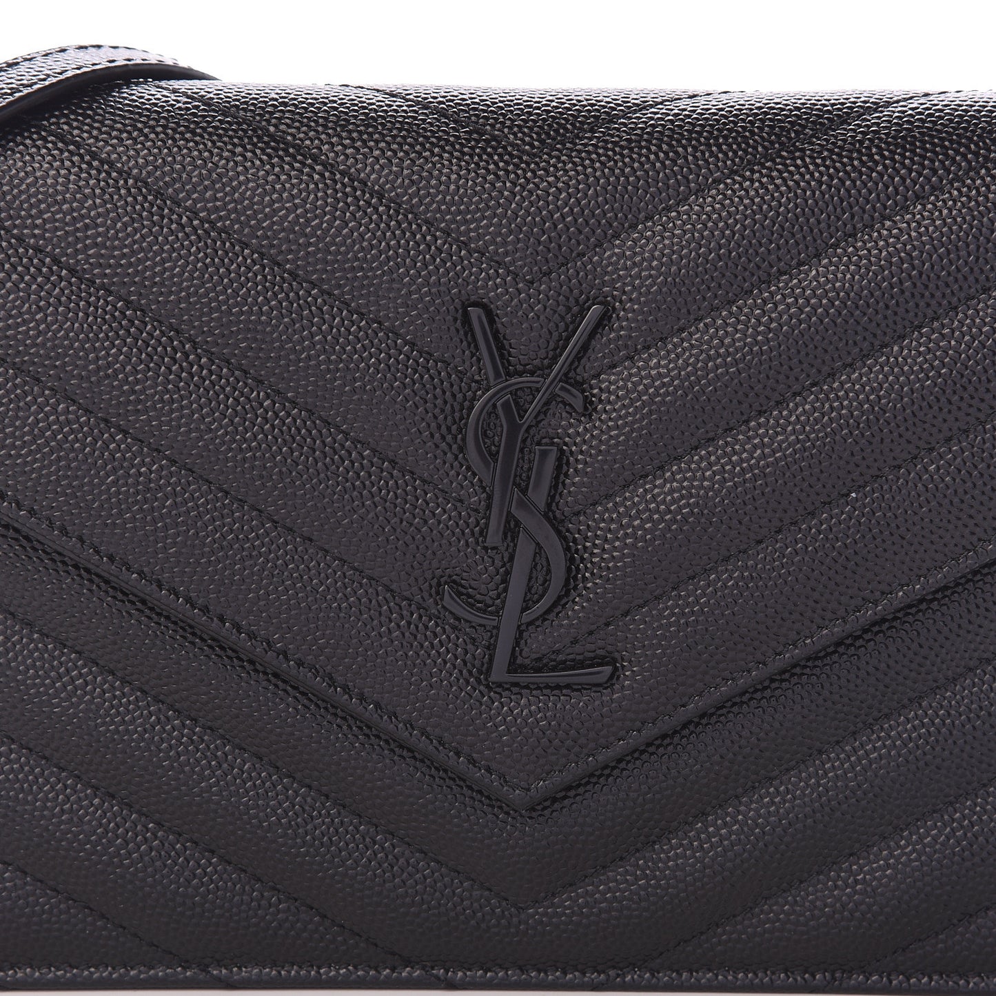 Grain De Poudre Matelasse Chevron Monogram Envelope Chain Wallet Black