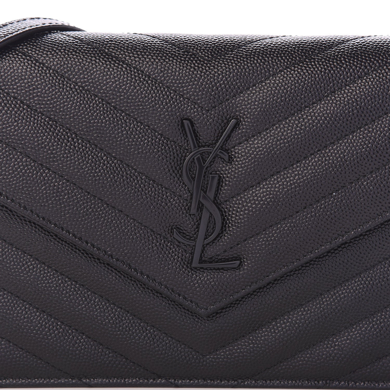 Saint Laurent Grain De Poudre Matelasse Chevron Monogram Envelope Chain Wallet Black 13 of 15