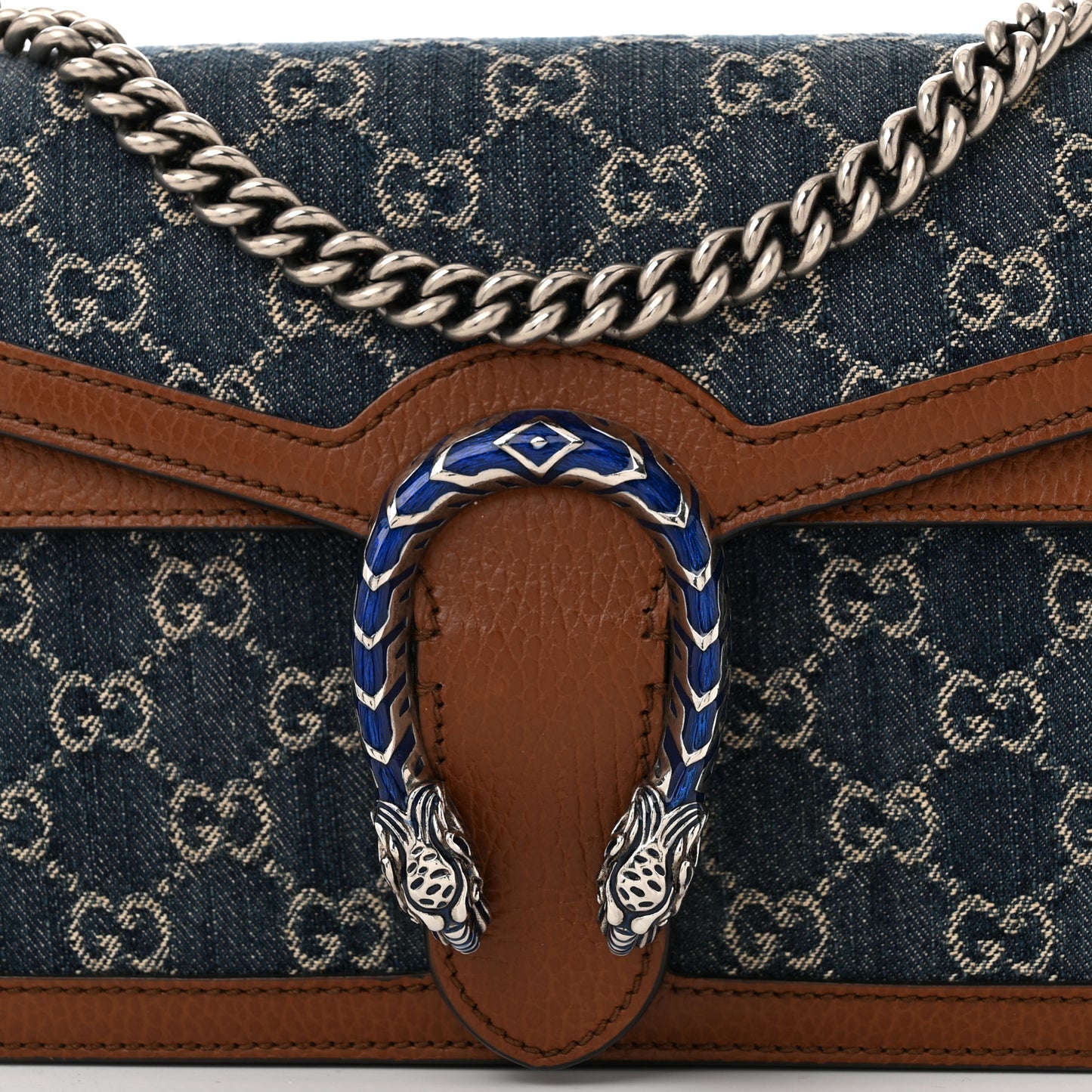 New Denim GG Monogram Dollar Calfskin Enamel Small Dionysus Shoulder Bag Blue Tea Cuir Epilog Electric Blue