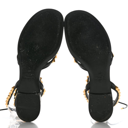 Valentino Garavani Calfskin Rockstud No Limit Gladiator Flat Thong Sandals 39 Black 5 of 11