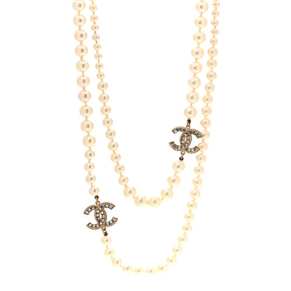 Chanel Pearl Baguette Crystal CC Long Necklace Gold 1 of 6