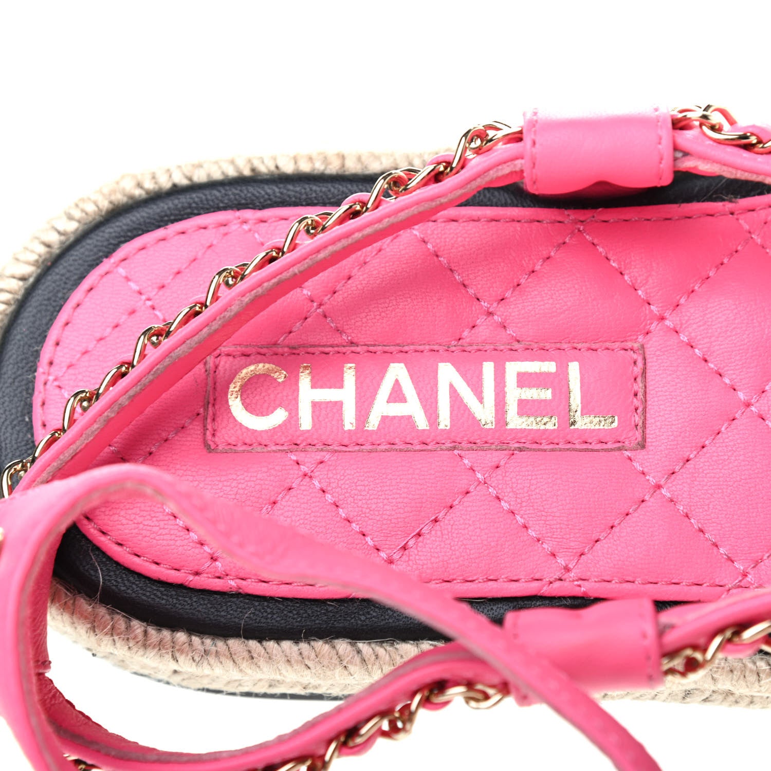 Chanel Lambskin Chain CC Thong Espadrille Sandals 37 Pink 6 of 8